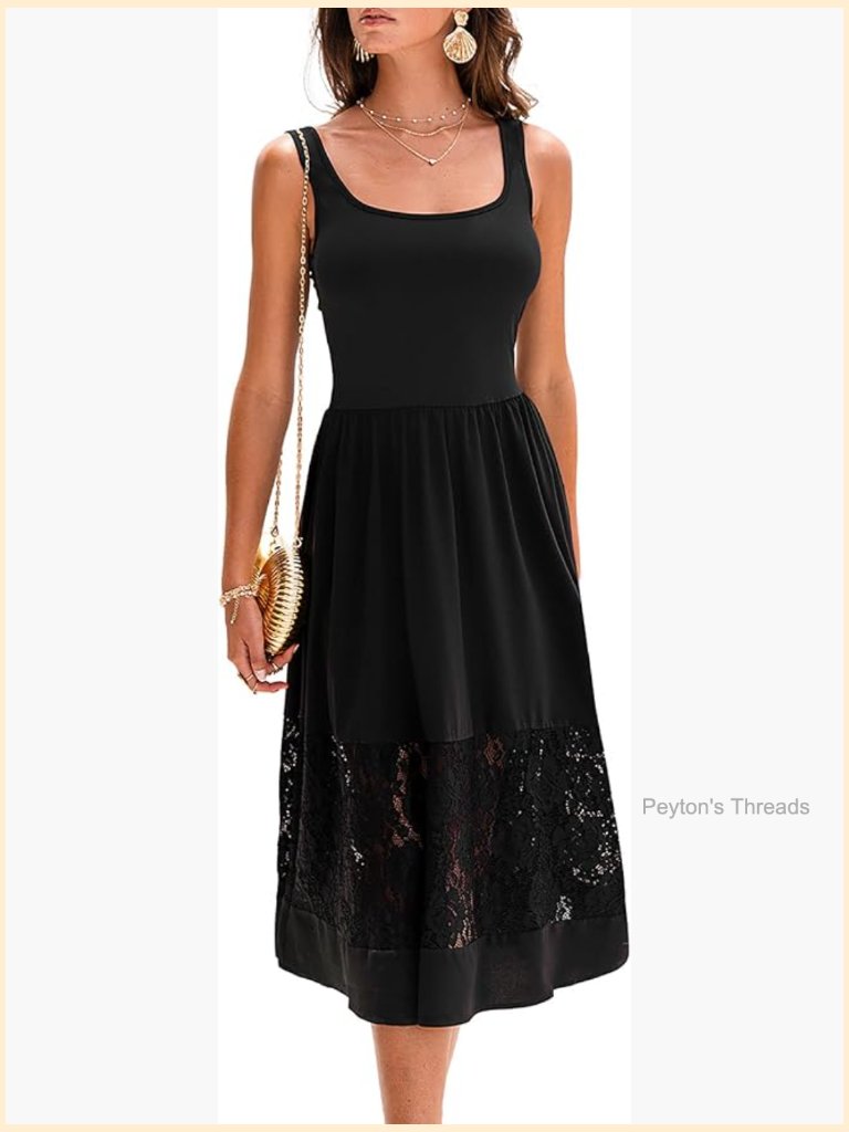 Women's Square Neck Lace Midi Cocktail Sundress Sleeveless Party